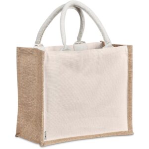 Chinsai Midi Jute & Cotton Tote Shopper Bag With Cotton Rope Handles – Natural Colour