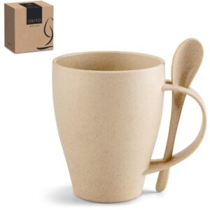 Okiyo Eco Friendly Kawai Wheat Straw Mug & Integrated Spoon Set In Gift Box – 350ml