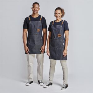 Oliver Unisex Denim Bib Apron With Canvas Straps, Metal Eyelets & Multi Patch Pockets