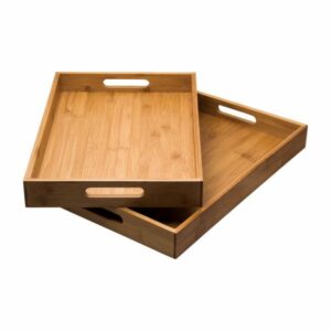 Bamboo Trays With Handle 2Pce Set (410X281X51MM&435X305X51MM) – MOQ: 24 units